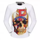 round neck sweaters philipp plein homems designer big fire skull white